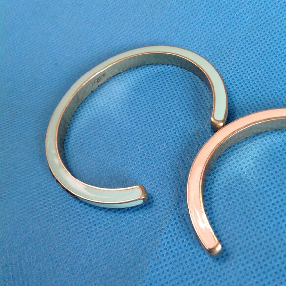 J Crew Enamel Crystal Cuff Bangle Bracelets Set Pink Teal - Picture 6 of 9